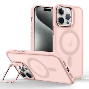 For iPhone 15 Pro Max Magsafe Skin Feel Lens Holder Phone Case(Pink)