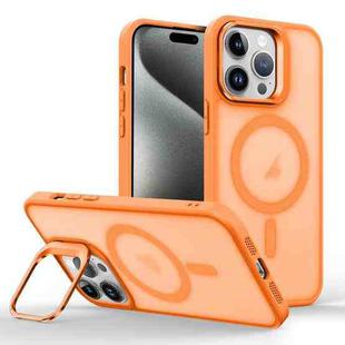 For iPhone 15 Pro Max Magsafe Skin Feel Lens Holder Phone Case(Orange)