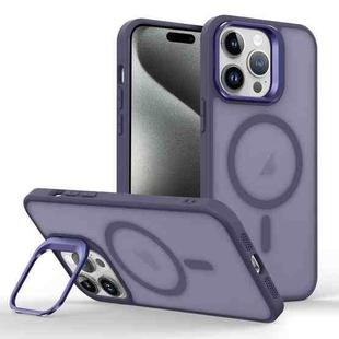 For iPhone 15 Pro Max Magsafe Skin Feel Lens Holder Phone Case(Deep Purple)