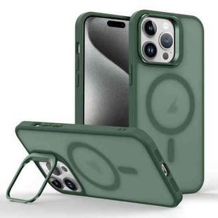 For iPhone 15 Pro Max Magsafe Skin Feel Lens Holder Phone Case(Deep Green)