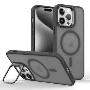 For iPhone 15 Pro Magsafe Skin Feel Lens Holder Phone Case(Titanium Black)
