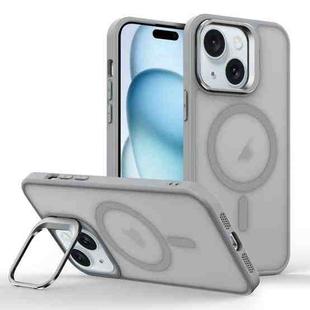 For iPhone 15 Magsafe Skin Feel Lens Holder Phone Case(Titanium Grey)