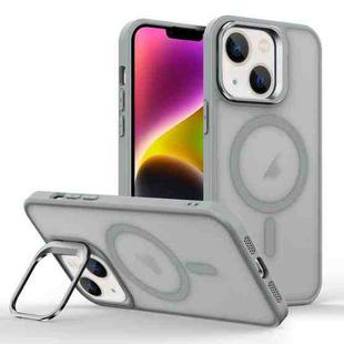 For iPhone 14 Plus Magsafe Skin Feel Lens Holder Phone Case(Titanium Grey)