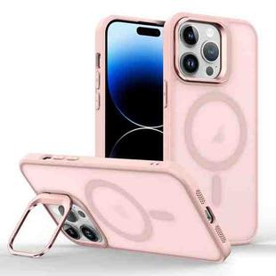 For iPhone 14 Pro Magsafe Skin Feel Lens Holder Phone Case(Pink)