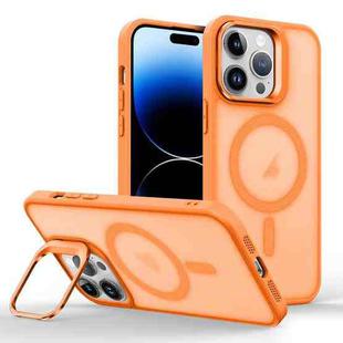 For iPhone 14 Pro Magsafe Skin Feel Lens Holder Phone Case(Orange)