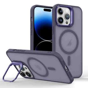 For iPhone 14 Pro Magsafe Skin Feel Lens Holder Phone Case(Deep Purple)