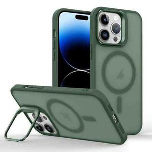 For iPhone 14 Pro Magsafe Skin Feel Lens Holder Phone Case(Deep Green)