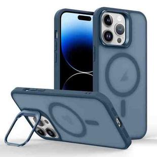 For iPhone 14 Pro Magsafe Skin Feel Lens Holder Phone Case(Dark Blue)