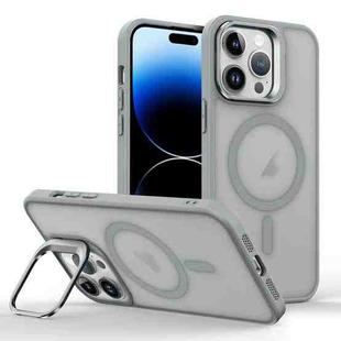 For iPhone 14 Pro Max Magsafe Skin Feel Lens Holder Phone Case(Titanium Grey)