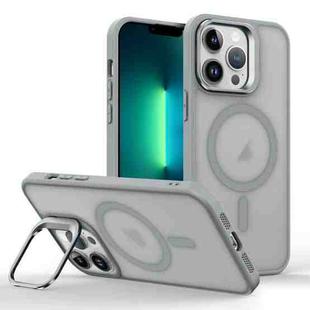 For iPhone 13 Pro Magsafe Skin Feel Lens Holder Phone Case(Titanium Grey)