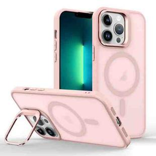 For iPhone 13 Pro Magsafe Skin Feel Lens Holder Phone Case(Pink)
