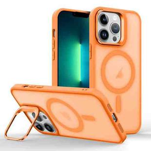 For iPhone 13 Pro Magsafe Skin Feel Lens Holder Phone Case(Orange)