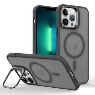 For iPhone 13 Pro Magsafe Skin Feel Lens Holder Phone Case(Titanium Black)