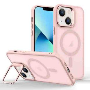For iPhone 13 Magsafe Skin Feel Lens Holder Phone Case(Pink)