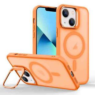 For iPhone 13 Magsafe Skin Feel Lens Holder Phone Case(Orange)