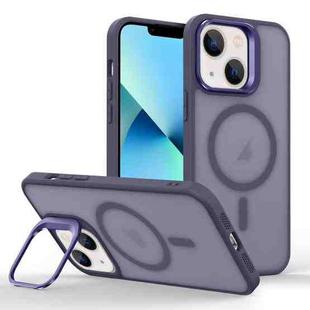 For iPhone 13 Magsafe Skin Feel Lens Holder Phone Case(Deep Purple)