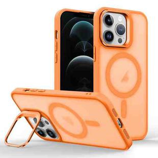 For iPhone 12 Pro Max Magsafe Skin Feel Lens Holder Phone Case(Orange)