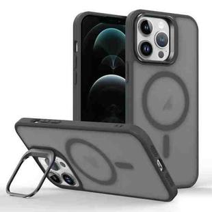 For iPhone 12 Pro Max Magsafe Skin Feel Lens Holder Phone Case(Titanium Black)