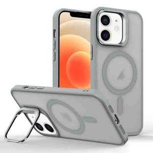 For iPhone 12 mini Magsafe Skin Feel Lens Holder Phone Case(Titanium Grey)