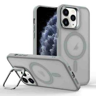 For iPhone 11 Pro Max Magsafe Skin Feel Lens Holder Phone Case(Titanium Grey)