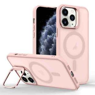 For iPhone 11 Pro Max Magsafe Skin Feel Lens Holder Phone Case(Pink)