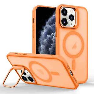 For iPhone 11 Pro Max Magsafe Skin Feel Lens Holder Phone Case(Orange)