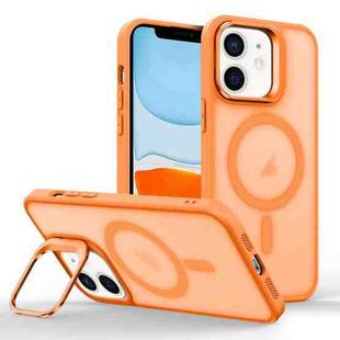 For iPhone 11 Magsafe Skin Feel Lens Holder Phone Case(Orange)