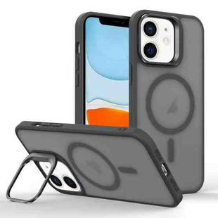 For iPhone 11 Magsafe Skin Feel Lens Holder Phone Case(Titanium Black)