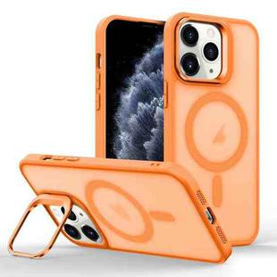 For iPhone 11 Pro Magsafe Skin Feel Lens Holder Phone Case(Orange)