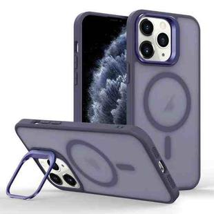 For iPhone 11 Pro Magsafe Skin Feel Lens Holder Phone Case(Deep Purple)