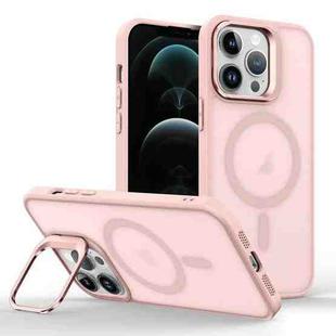 For iPhone 12 Pro Magsafe Skin Feel Lens Holder Phone Case(Pink)