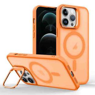 For iPhone 12 Pro Magsafe Skin Feel Lens Holder Phone Case(Orange)