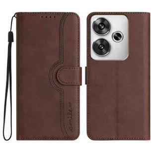 For Redmi Turbo 3 / Xiaomi Poco F6 Heart Pattern Skin Feel Leather Phone Case(Brown)