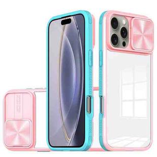 For iPhone 16 Pro Sliding Camshield Acrylic Hybrid TPU Phone Case(Pink Cyan)