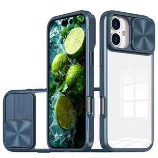 For iPhone 16 Plus Sliding Camshield Acrylic Hybrid TPU Phone Case(Navy Blue)