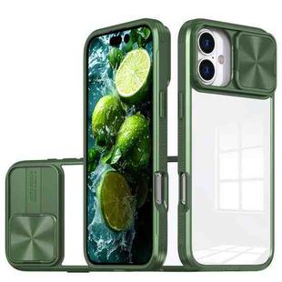 For iPhone 16 Plus Sliding Camshield Acrylic Hybrid TPU Phone Case(Olive Green)