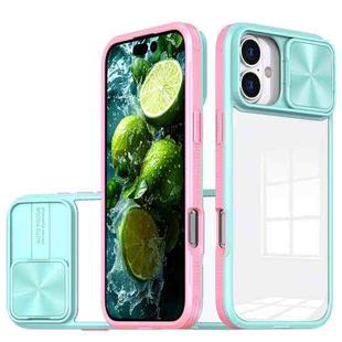 For iPhone 16 Plus Sliding Camshield Acrylic Hybrid TPU Phone Case(Blue Pink)