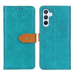 For Samsung Galaxy S24 FE 5G European Floral Embossed Leather Phone Case(Blue)