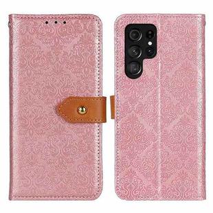 For Samsung Galaxy S25 Ultra 5G European Floral Embossed Leather Phone Case(Pink)