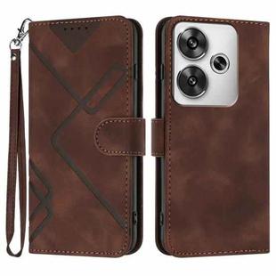 For Redmi Turbo 3 / Xiaomi Poco F6 Line Pattern Skin Feel Leather Phone Case(Coffee)