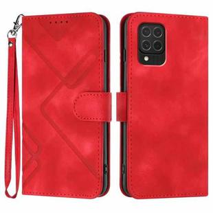 For Samsung Galaxy M62 / F62 Line Pattern Skin Feel Leather Phone Case(Red)