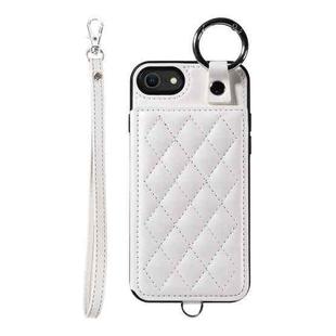 For iPhone SE 2022 / 2020 / 8 / 7 Rhombic Texture Card Bag Phone Case with Short Lanyard(White)