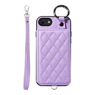 For iPhone SE 2022 / 2020 / 8 / 7 Rhombic Texture Card Bag Phone Case with Short Lanyard(Purple)