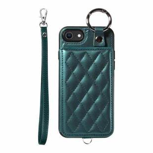 For iPhone SE 2022 / 2020 / 8 / 7 Rhombic Texture Card Bag Phone Case with Short Lanyard(Green)