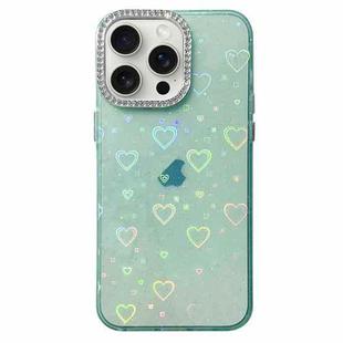 For iPhone 15 Pro Max Love Pattern Diamond Lens Frame IMD Acrylic Phone Case(Green)