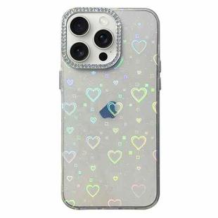For iPhone 15 Pro Max Love Pattern Diamond Lens Frame IMD Acrylic Phone Case(White)