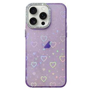 For iPhone 15 Pro Max Love Pattern Diamond Lens Frame IMD Acrylic Phone Case(Purple)