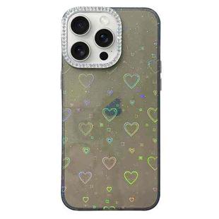 For iPhone 15 Pro Love Pattern Diamond Lens Frame IMD Acrylic Phone Case(Black)