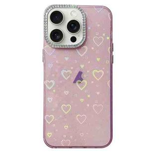 For iPhone 14 Pro Max Love Pattern Diamond Lens Frame IMD Acrylic Phone Case(Pink)