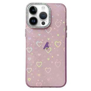 For iPhone 13 Pro Love Pattern Diamond Lens Frame IMD Acrylic Phone Case(Pink)